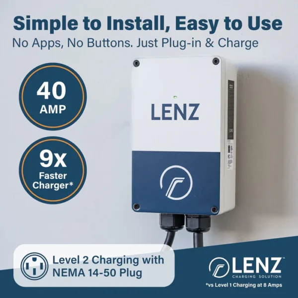 Home Charging Bundle (Charge either Tesla or non-Tesla EV): LENZ Level-2 40A Plugin Charger + J1772 to Tesla Adapter. Perfect combo for homes with Tesla and non-Tesla EVs. - Image 3