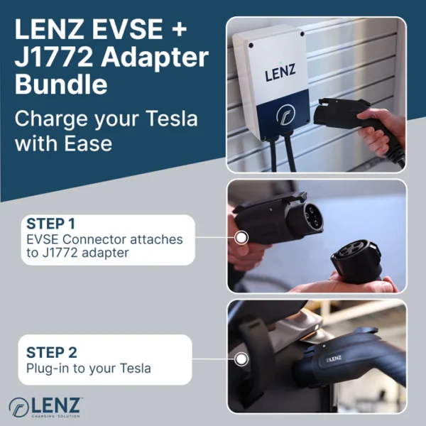 Home Charging Bundle (Charge either Tesla or non-Tesla EV): LENZ Level-2 40A Plugin Charger + J1772 to Tesla Adapter. Perfect combo for homes with Tesla and non-Tesla EVs. - Image 2