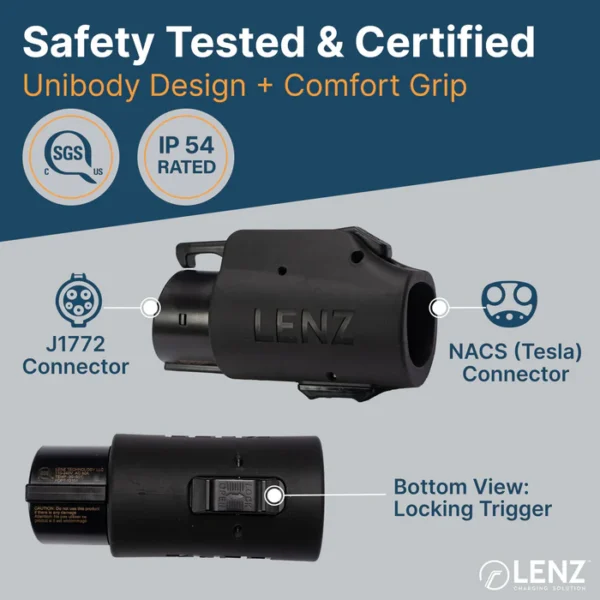 LENZ NACS to J1772 Charging Adapter (Connect NON-Tesla EVs to Tesla AC Charging Stations and Connectors) - Image 2