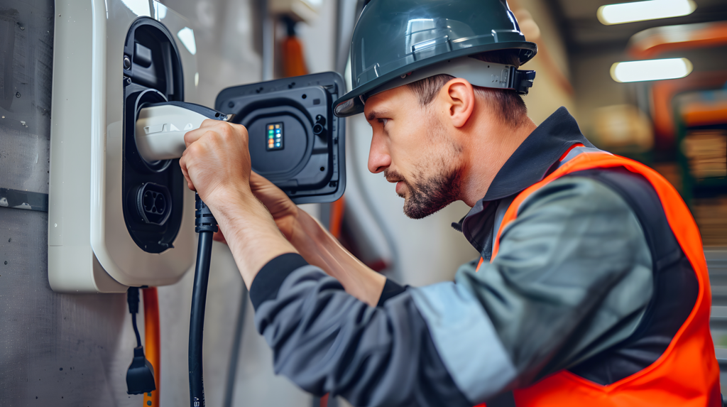 man setting up a car charger