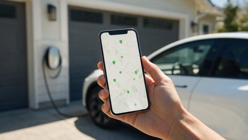 Finding an EV charger nearby on the JuiceNet app map